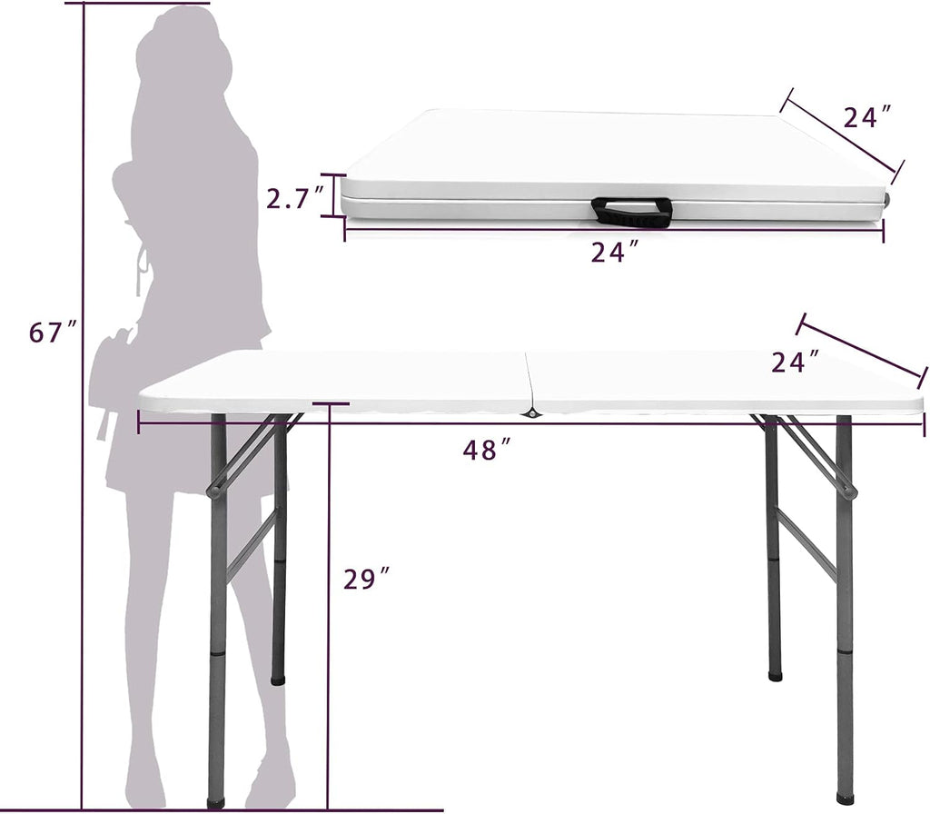 Gocamptoo Folding Table,4ft Indoor Outdoor Heavy Duty Portable Folding Square Plastic Dining Table w/Handle, Lock for Picnic, Party, Camping (4 FT) …