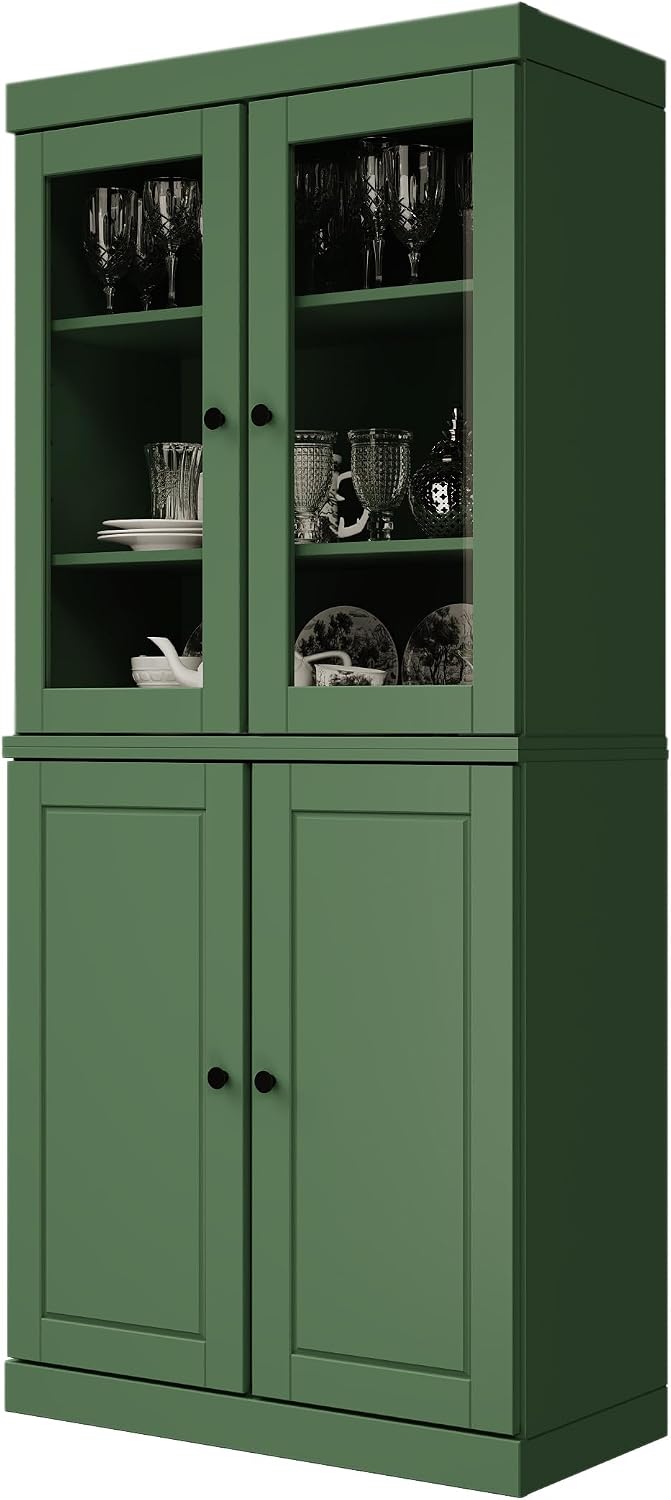 Palace Imports 100% Solid Wood Kitchen Pantry w/ 2 Glass Doors & Bottom W...