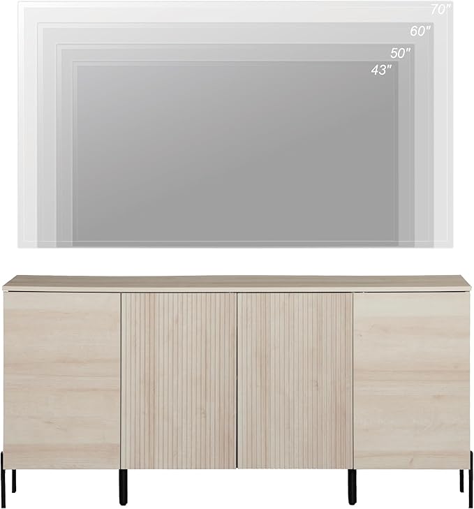 WAMPAT 61.6" TV Stand Cabinets for TVs up to 70 Inches, Entertainment Center with Storage Cabinets and 4 Doors, Mid Century Modern Media TV Console Table for Living Room Bedroom,Beige
