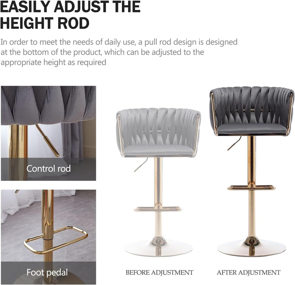 Velvet Swivel Bar Stools Set of 2, Counter Height Bar Stool with Woven Back, ...