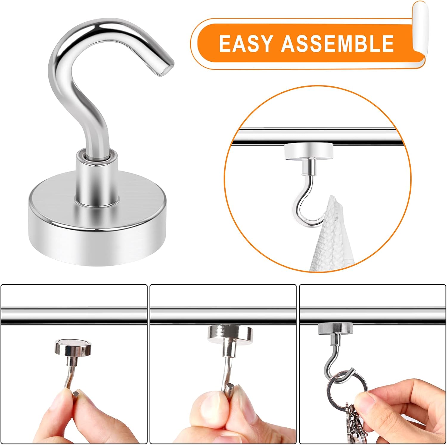 MIKEDE Magnetic Hooks Heavy Duty, 30Lbs Neodymium Magnets with Hooks for Refrigerator, 10Pcs Strong Cruise Hooks for Hanging, Magnetic Hanger for Grill, Toolbox, Storage