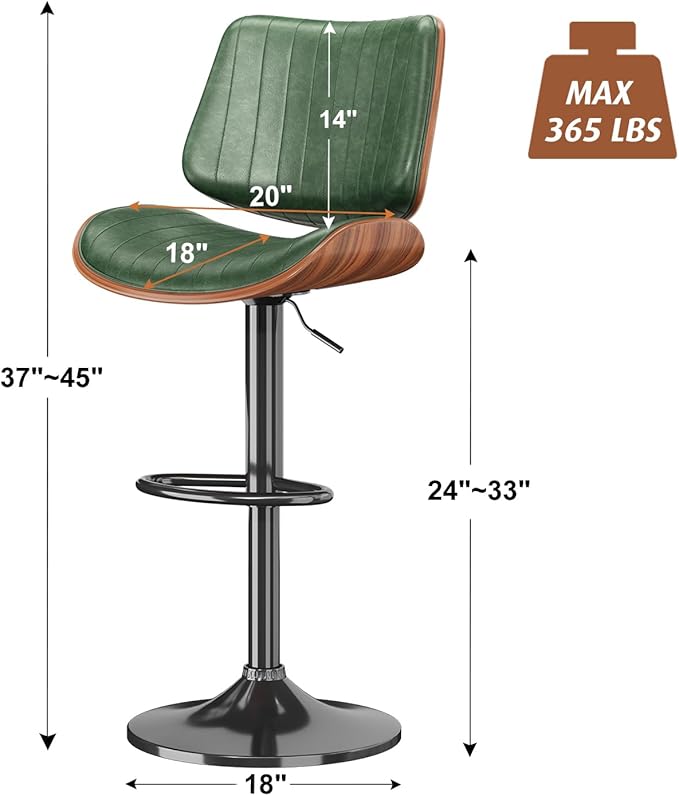 Swivel Bar Stools Set of 3, Adjustable Bentwood Barstools for Kitchen Counter...