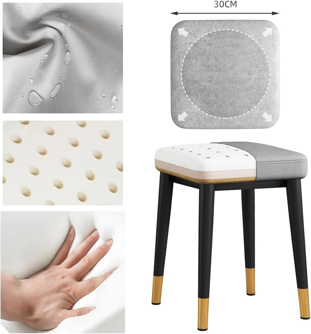 Dining Stool, Dressing Table Stool, Spare Square Chair, Metal Frame Side Chair, Widen The Large Seat Surface, for Small Spaces Home Bedroom Study(Gray)