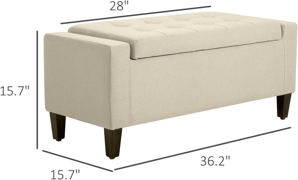 Classic Storage Ottoman with Linen Cover for Living Room