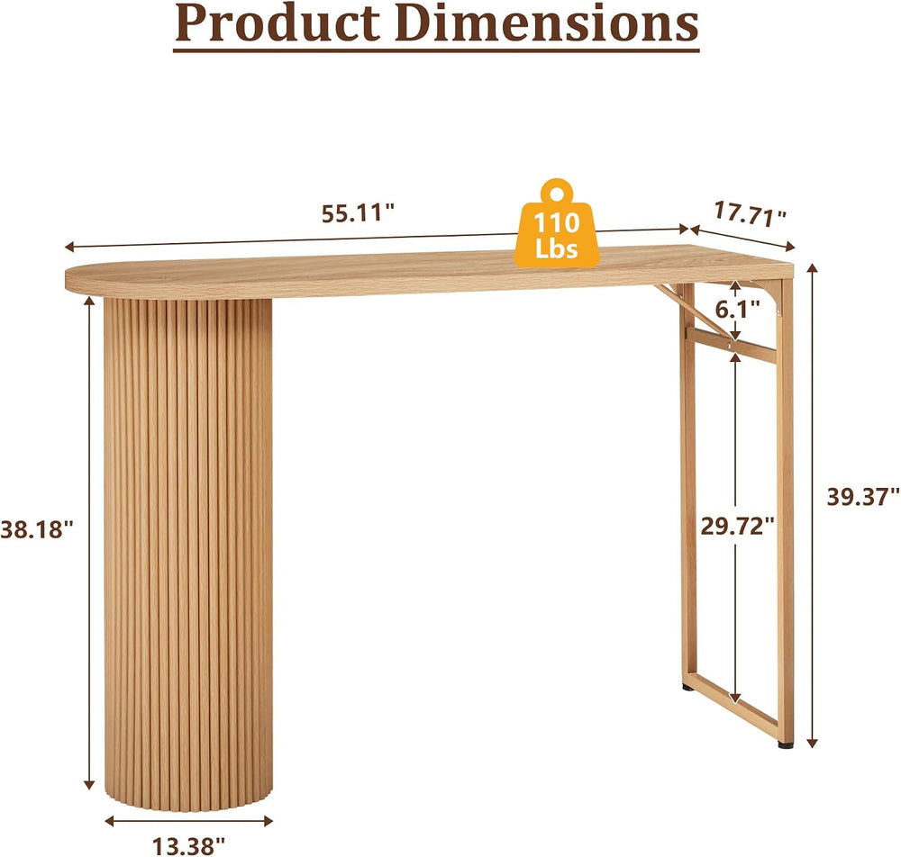 55" Long Bar Table, Fluted Wood Counter Height Pub Table, High Top Kitch...