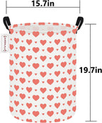 QUEENLALA Large Foldable Round Storage Basket Laundry Hamper, Pink Heart | 19.7"H x 15.15"D, waterproof & easy wipe. Folds flat to save space. Ideal for bedroom, bathroom, closet