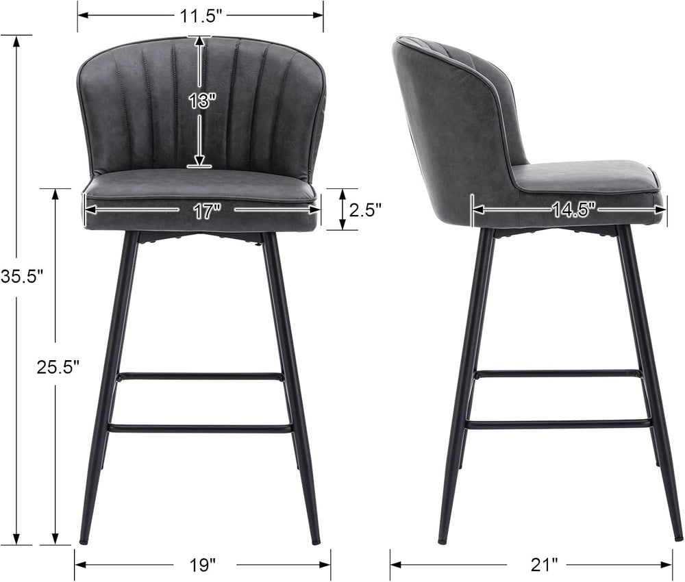 Grey Faux Leather Counter Stools Set of 4 Mid Century Modern Bar Stools Uphol...