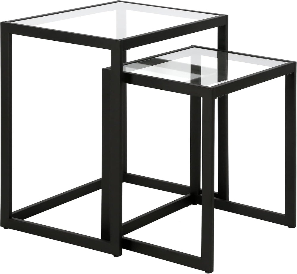 Henn&Hart Rectangular Nested Side Table in Blackened Bronze, Table for Li...