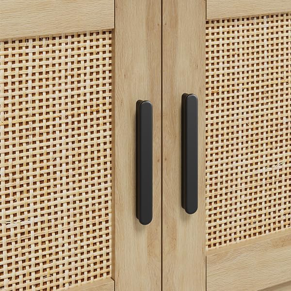 GAOMON 71.1 Inch 5 Tier Rattan Bookshelf with Storage Cabinet & Door