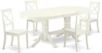 East West Furniture VABO5-LWH-W 5 Piece Kitchen Table Set for 4 Includes an Oval Dining Room Table with Butterfly Leaf and 4 Solid Wood Seat Chairs, 40x76 Inch, Linen White