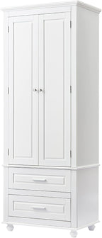 Merax 62.5" Pantry Cabinet with Two Doors & Two Drawers, Adjustable Shelves Storage Cupboard for Kitchen/Dining Room/Bathroom, White