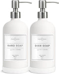 Vine Creations White Glass Soap Dispenser, 2 Pack Kitchen Soap Dispenser Set with Stainless Steel Pump, 16 oz Dish Soap and Hand Soap Dispensers for Bathroom with Waterproof Labels