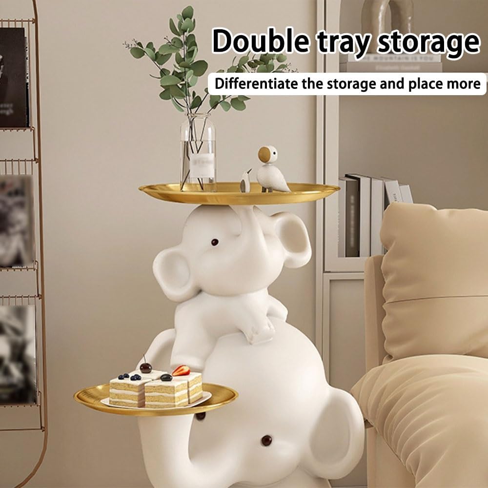 Elephant Shaped Side Table with Two Trays, Stylish Resin End Tables, Cute Sma...