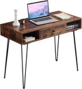 VECELO 39.3" Home Office Work Table with Drawers,Computer Desk with Hairpin Leg for Writing/Study,Classic Brown