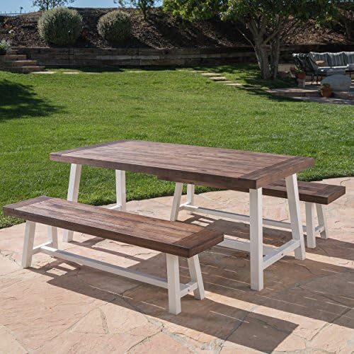 GDFStudio Cassie Outdoor Modern Industrial 3 Piece Acacia Wood Picnic Dining ...