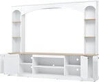 Farmhouse Arched Entertainment Center Wall Unit with Bookshelf, Large TV Stand with Wood Grain for TVs Up to 70", 91inch Media Console with Adjustable Shelves for Living Room (White/F1)