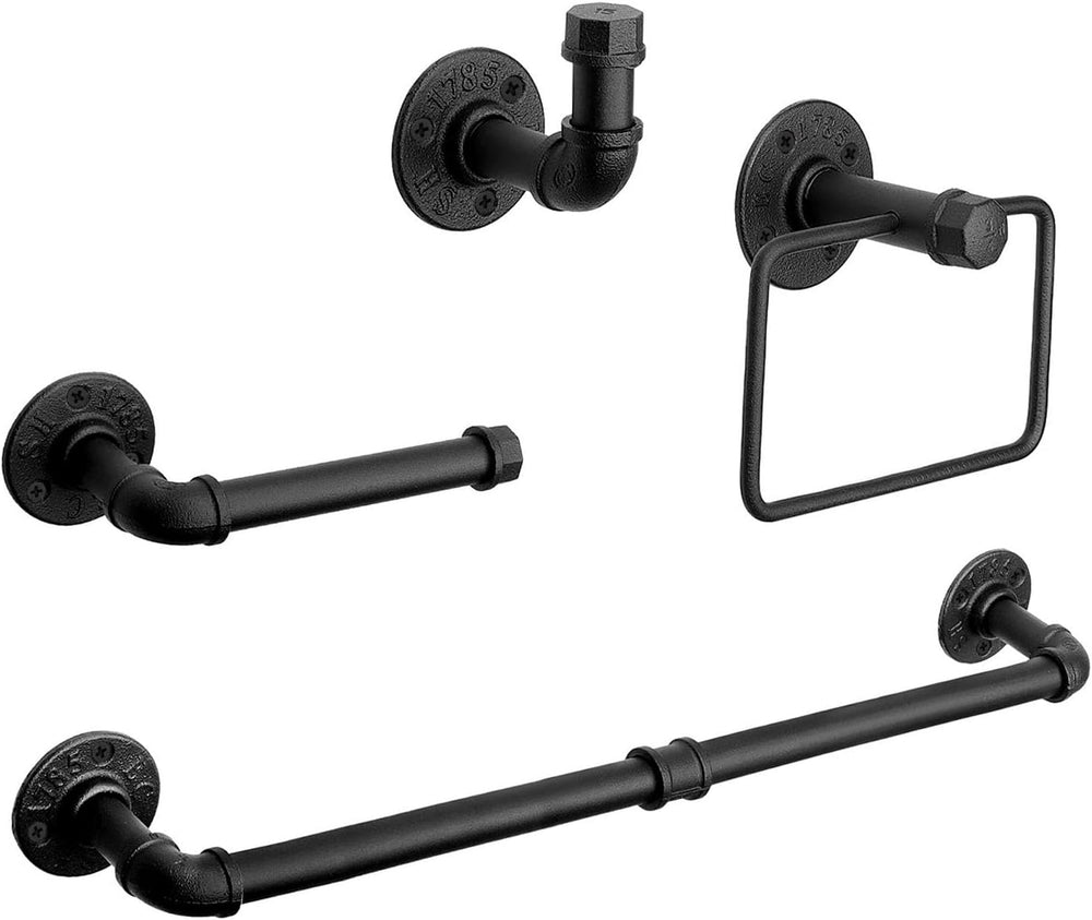 4-Pieces Industrial Pipe Bathroom Towel Ring Kit DIY Wall Mount Accessories K...
