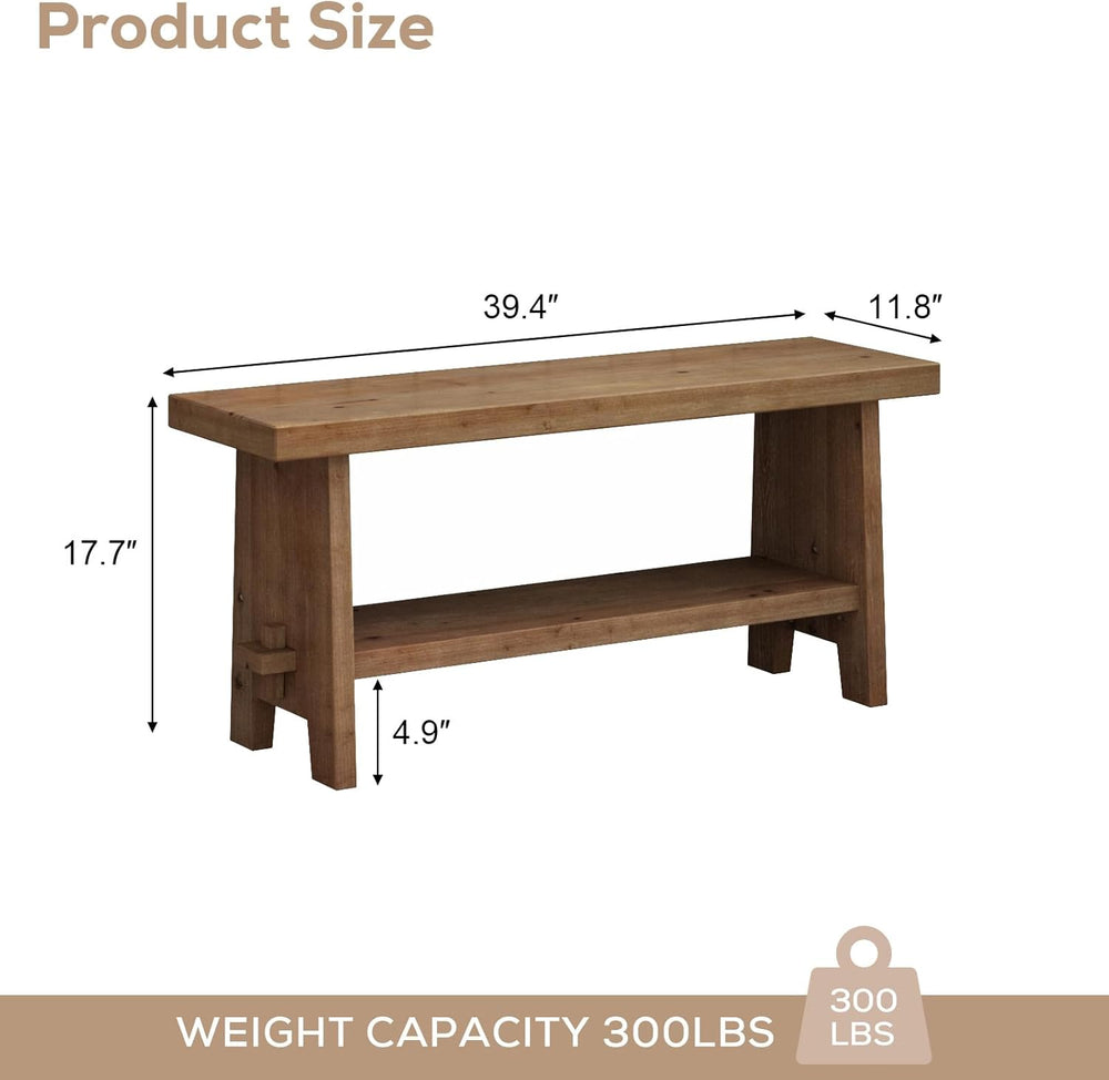 HOKYHOKY Solid Wood Entryway Bench - 39.4" Farmhouse Long Storage Bench,...