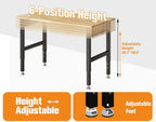 SPECRAFT Adjustable Heavy Duty Workbench with 4 AC Outlet and 2 USB Ports Power Outlets, 2000 Lbs Capacity, Rubber Wood Top for Garage, Workshop, Office
