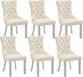 Velvet Dining Chairs Set of 6, Kitchen & Dining Room Chairs, Upholstered Dining Chairs with Back Ring Pull and Silver Solid Wood Legs, Modern Tufted Kitchen Chairs for Dining Room, Cream