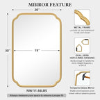 Gold Bathroom Mirror for Wall 20" x 30" Modern Rounded Corner Rectangle Mirror with Non-Rusting Iron Metal Framed Bathroom Vanity Mirror for Over Sink Wall Decor(Horizontal/Vertical)