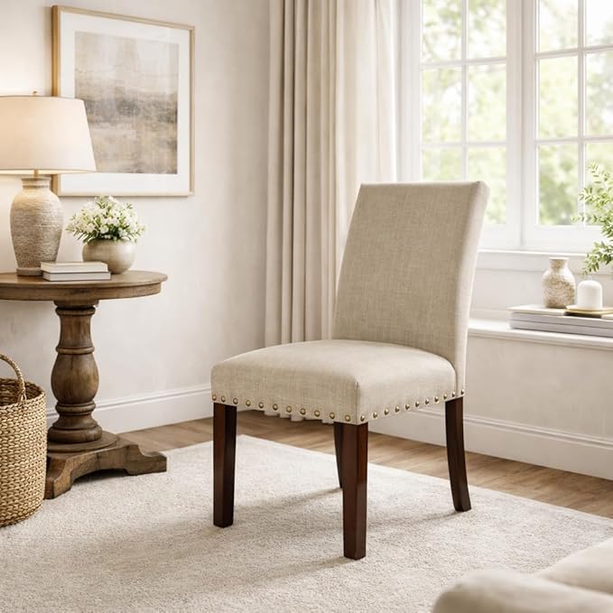 HomePop Michele Dining Chair with Nailhead Trim - Tan (Set of 2)