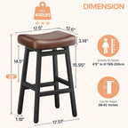 Raynesys 29 Inche Bonded Leather Counter Height Bar Stools Set of 2 Curved | Barstools with Curved Bonded Leather Seats & Heavy Duty Metal Legs for Kitchen Counter, Easy Assembly, Brown/Black
