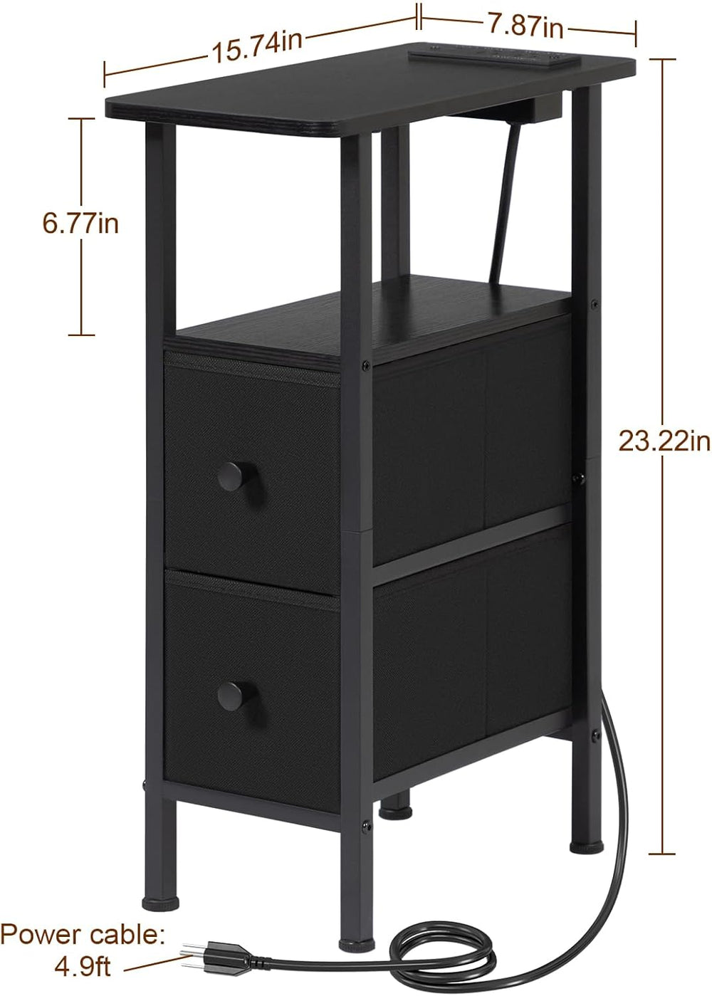 LOAKEKEL Narrow End Table Living Room with Charging Station, Skinny Side Tabl...