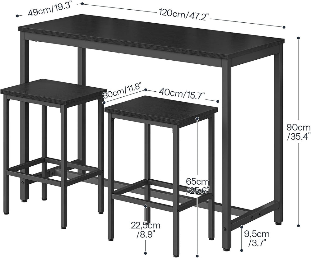 HOOBRO Bar Table and Chairs Set, 47.2" Rectangular Pub Table with 2 Stoo...