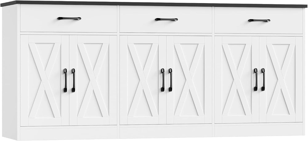 HOSTACK 71" W Kitchen Sideboard Buffet Cabinet with Storage, White/Black