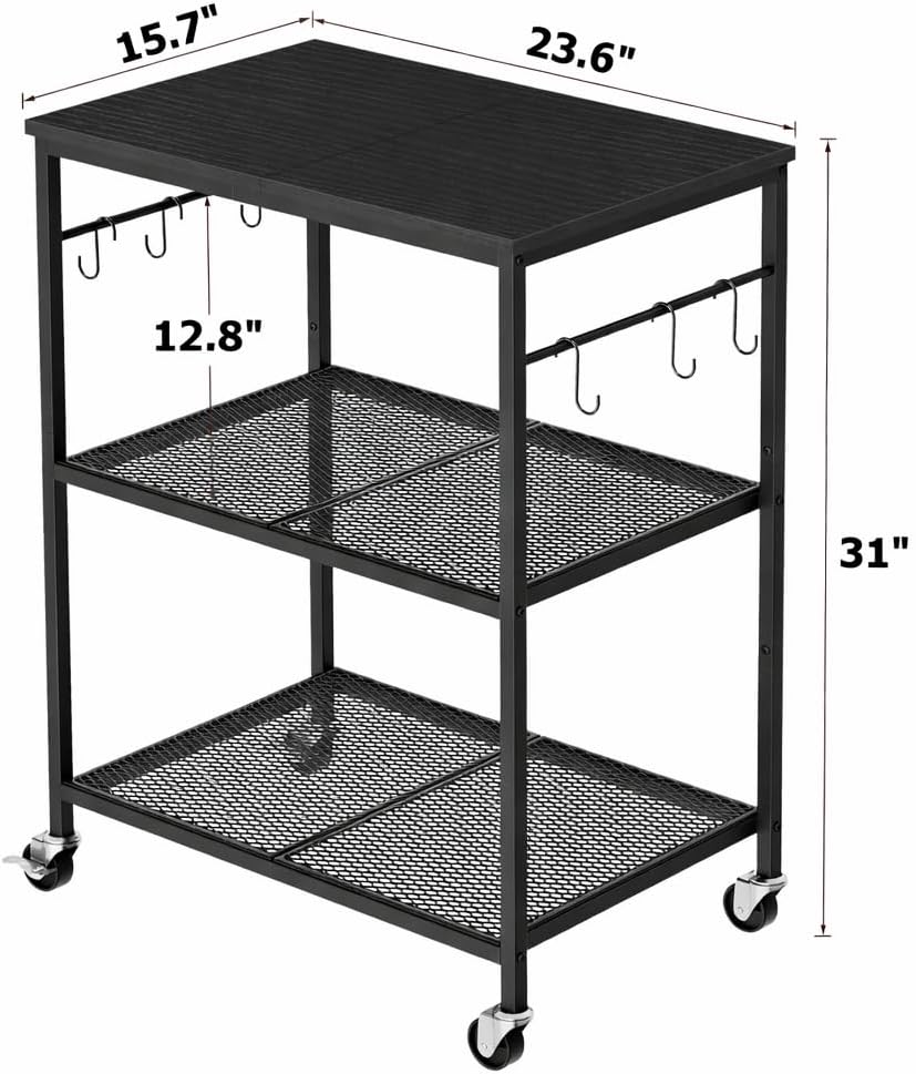Homleke 3-Tier Rolling Kitchen Microwave Cart, Utility Cart | with Lockable W...