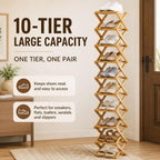 8/9/10-Tier Folding Shoe Rack| Bamboo Wooden Shoe Organizer| Entryway Bedroom Shoe Shelf| Ventilated & Space-Saving