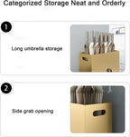 Metal Umbrella Holder Stand,Umbrella Rack with Drip Tray, Hollow Pattern Design Square Shape, Walking Sticks Storage Rack for Home Office Apartment(Gold,Small)
