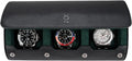 DailyWatch | Watch Roll Travel Case For 3 Watch | Luxury Watch Case In Genuine Black Leather With Soft Velvet Interior | Watch Case Protect, Store, & Display Your Watches | Black Green