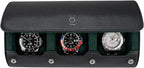 DailyWatch | Watch Roll Travel Case For 3 Watch | Luxury Watch Case In Genuine Black Leather With Soft Velvet Interior | Watch Case Protect, Store, & Display Your Watches | Black Green