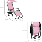 Best Choice Products Folding Zero Gravity Outdoor Recliner Patio Lounge Chair w/Adjustable Canopy Shade, Headrest, Side Accessory Tray, Textilene Mesh - Bubblegum Pink