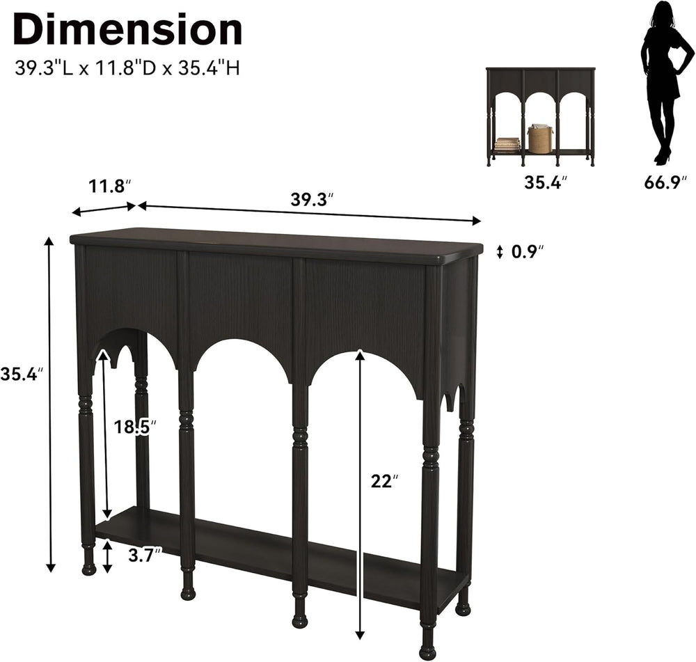 40" Console Table with Storage Shelf, Retro Wooden Entryway Table