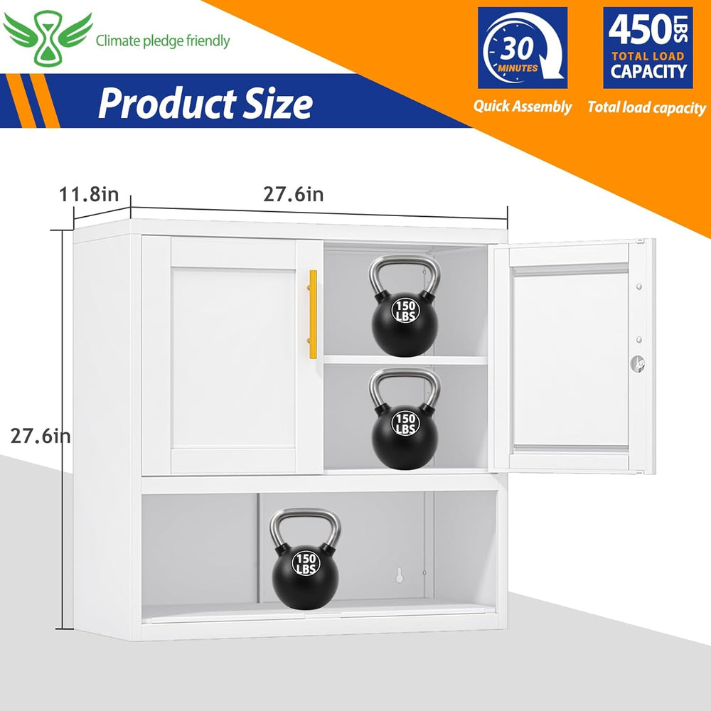 GAIOUS Metal Garage Wall Cabinet with Lock, Wall Mounted Steel Tool Cabinet w...