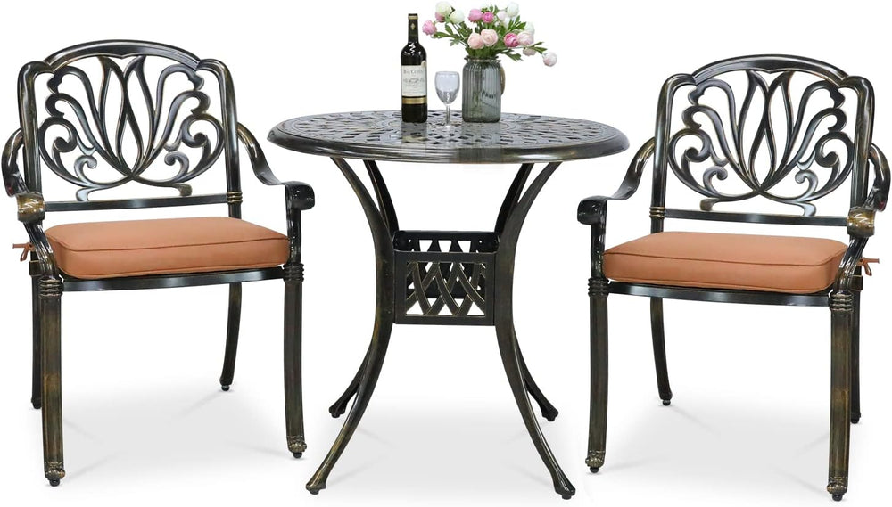 VIVIJASON 3-Piece Patio Furniture Dining Set, All-Weather Cast Aluminum Outdo...