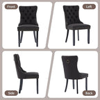 Black Upholstered Tufted Linen Fabric Dining Room Chairs - Set of 4, High Back, Nailhead Trim, Solid Wood Legs - Modern Dining Chairs