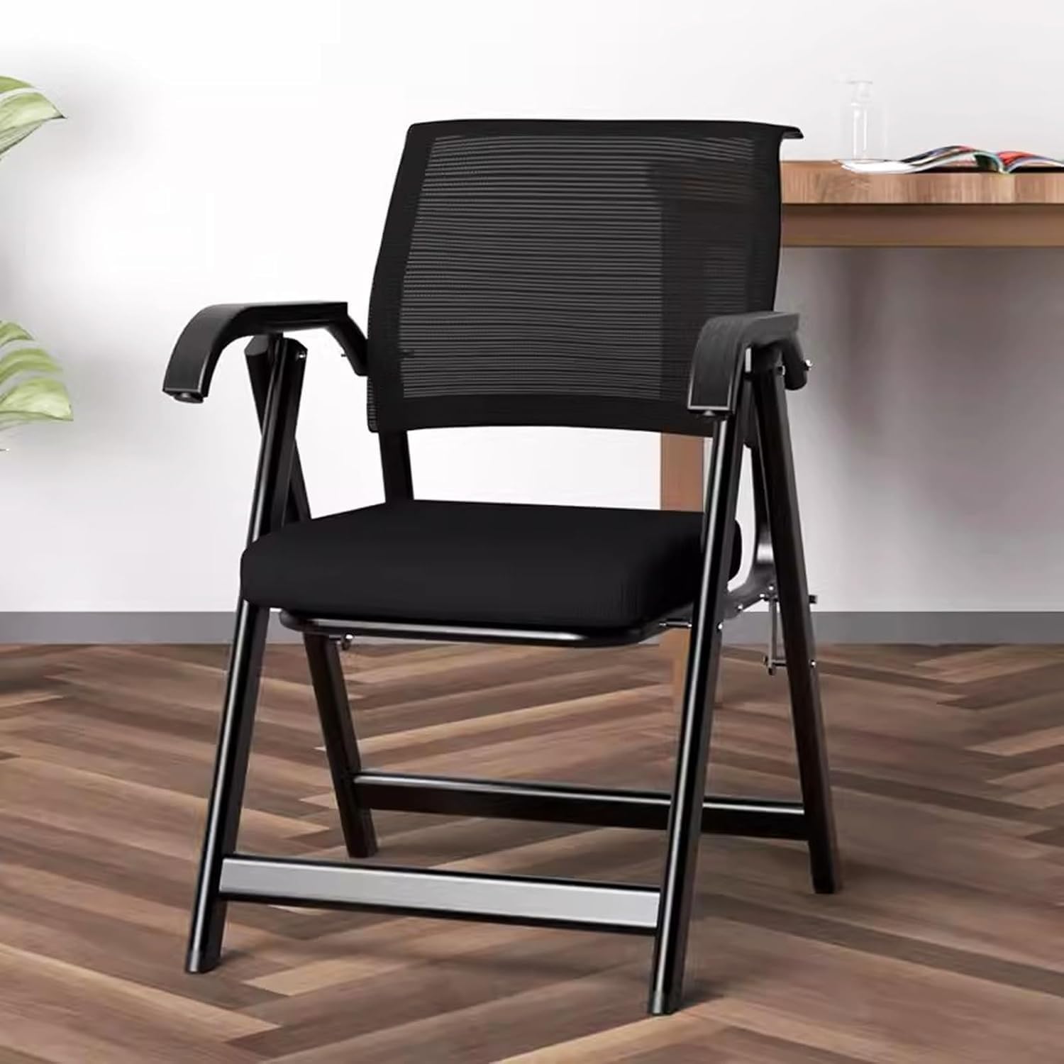 Folding Office Chair for Small Spaces, Ergonomic Folding with Padded Seats, Rocker, Steel Frame Premium Seat,(Black)