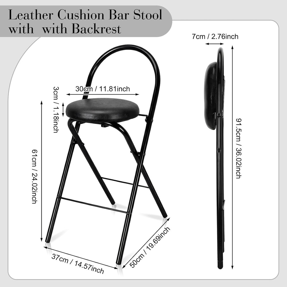 CroBlissful 4 Pcs 24 Inch Folding Bar Stool with Backrest, Leather Padded Fol...