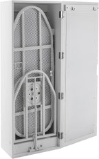 Wall Mounted Ironing Board Cabinet with Storage and Miror Door, 180° Swivel Ironing Boards with Garment Hooks, Foldable Ironing Storage Station for Home, Laundry Room, White