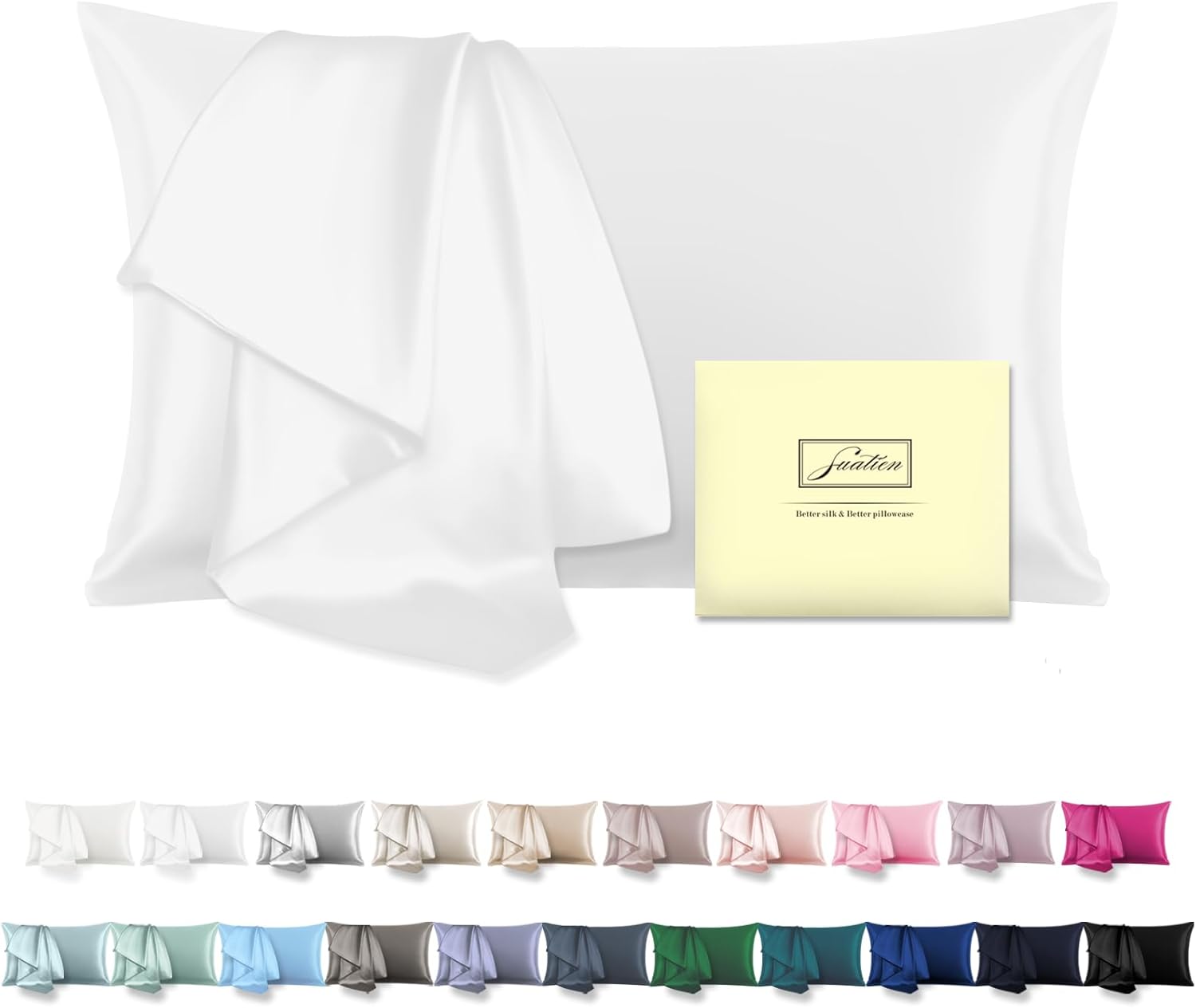 SUATIEN Mulberry Silk Pillow Cases Standard Size Silk Pillowcase for Hair and Skin with Zipper Soft Breathable Smooth Cooling Silk Pillow Case for Sleeping,Gifts for Women (White,20"X 26",1Pcs)
