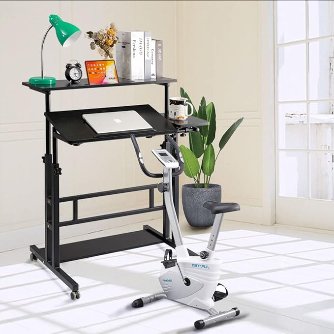 Hadulcet Mobile Standing Desk, Rolling Table Adjustable Computer Desk, Stand Up Laptop Desk Mobile Workstation for Home Office Classroom with Wheels, Black
