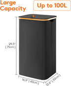 Lifewit 100L Laundry Basket with Lid, Clothes Hampers for Laundry with Bamboo Handles and A Removable Bag, Large Foldable Laundry Hamper for Bedroom, Bathroom, Dorm, Laundry Room, Black