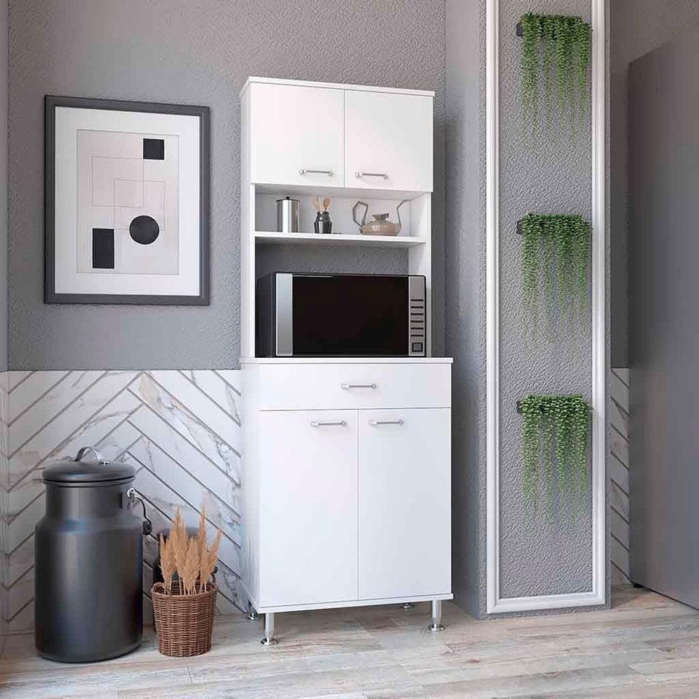 67" Kitchen Pantry Storage Cabinet with Open Shelves & Microwave Sta...