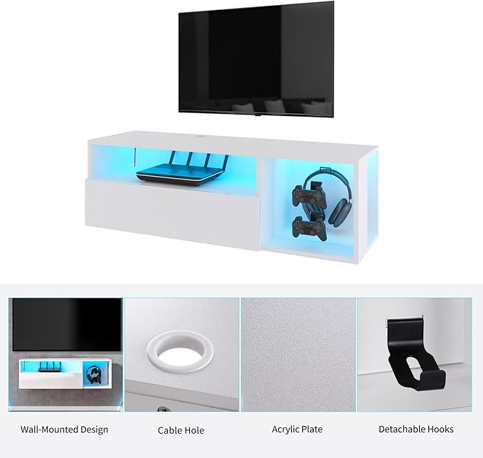 SogesHome 39'' Floating TV Stand with LED Lights, Wall Mounted Entert...