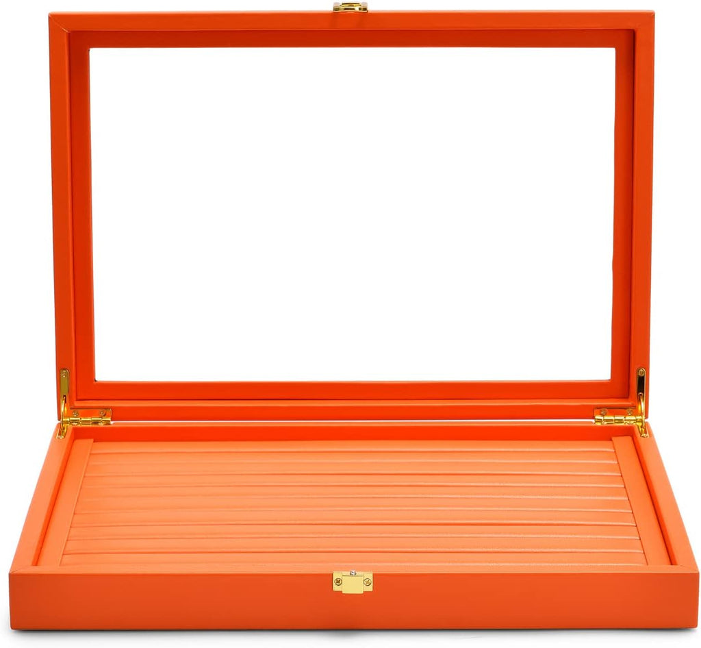 Oirlv Premium Leather Jewelry Display Tray with Acrylic Lid Ring Earrings Organizer Box Clear Lid Drawer Insert for Women
