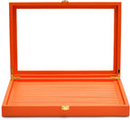 Oirlv Premium Leather Jewelry Display Tray with Acrylic Lid Ring Earrings Organizer Box Clear Lid Drawer Insert for Women